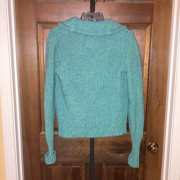 American Eagle Outfitters Blue/Green Cardigan with High Collar and Fitted Style - Picture 10 of 11